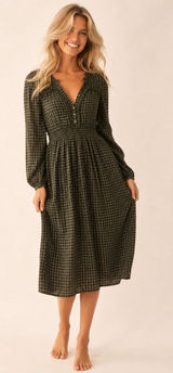 New In Cottagecore Plaid Midi Dress French Country Prairie Romantic L Quiet Luxe Photo 0