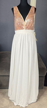 Women’s Full Length Prom Party Dress Deep V-Neck Sequined Bodice Bow Size 10 NEW Photo 0