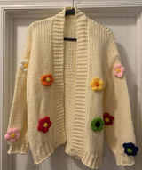 Fadivo Ivory NWT Open Knit Cardigan with Crochet Pop-Up Flowers Size OS Photo 0