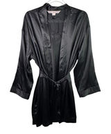 Victoria's Secret Black Satin Robe & Lace Slip Dress Lingerie Set OS XS‎ Black Photo 0