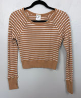 Offline by Aerie Striped Waffle Cropped Tee Long Sleeve Casual Minimalist Small Photo 0