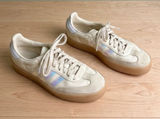 adidas Women's Cream Suede Sneakers with Iridescent Three Stripes Photo 0