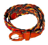 Vintage Rainbow Leather Woven Braided Belt Size S-M Eclectic Boho Festival Retro Photo 0