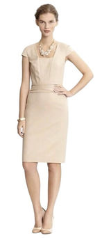 Banana Republic Kate Sheath Dress size 6 petite beige neutral fitted square neck Photo 0