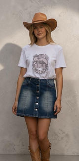Hot Kiss Skyler Button Down Denim Skirt, & “Let’s Go Girls” Cowgirl Tee Bundle Photo 0