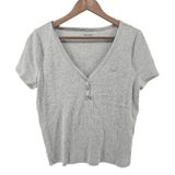 Hollister Henley T-Shirt Womens XXL Short Sleeve Ribbed Heather Gray EUC Photo 0