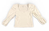 Maeve Anthropologie Puff Sleeve Scoop Neck Ribbed‎ Knit Top white XS cottagecore Photo 0