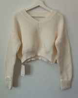 Commense Women’s Cream V-Neck Cropped Knit Sweater S NWT Photo 0