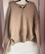 Topshop Chunky Knit Sweater Oversized V Neck Beige Size 12 Photo 0
