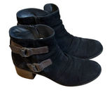 Paul Green Black Suede Size 7 Double Buckle Ankle‎ Boots Newbury 08327 Booties Photo 0