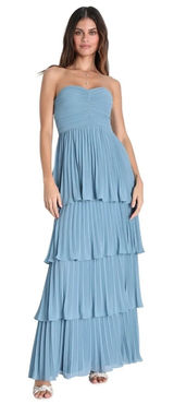 Lulus Seriously Sensational Light Blue Strapless Tiered Maxi Dress M NEW Photo 0