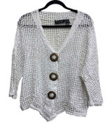 Frazzle Cardigan Womens XL White Open Weave Cotton Boho Big Button Lagenlook Photo 0