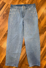 Old navy high rise og loose fit straight leg rhinestone denim size 12 Photo 0