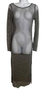House of Harlow 1960 Silver Rhinestone Fishnet Mesh Maxi Dress XS Long‎ Sleeve Photo 0