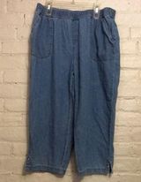 Emily Daniels S 100% Cotton Blue Lightweight Denim Pocket Elastic Waist Capris Photo 0