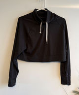 Vuori Womens Black Cropped Funnel Neck Drawstring‎ Pullover Raglan Sweatshirt Photo 0