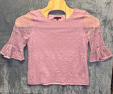 2192 | Adrianna Papell Floral Lace Bell Sleeve Blouse Ethereal Pink Womens L Photo 0
