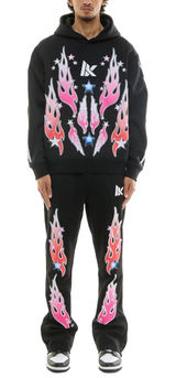 KDNK Flame Star Unusual Sweatsuit Y2K Hoodie Flare Sweatpants Matching Set Photo 0