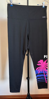 PINK Victoria's Secret Black Leggings with Pink Palm and Blue Stripe Photo 0