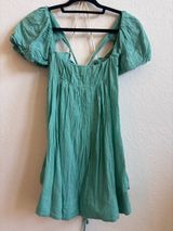 Free People XS Aqua Gauze Puff Sleeve Open Back Mini Dress Photo 0
