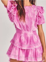 LoveShackFancy Natasha Mini Dress Begonia Hand Dye Pink Ruffle Lace Size M Photo 0