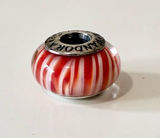Pandora 925 Sterling Silver Cinnamon Red and White Striped Murano Glass Charm Photo 0