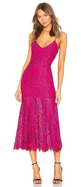 NBD Brielle Lace Midi Dress Raspberry Magenta Pink V-Neck Revolve Cocktail Small Photo 0