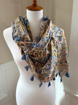 Natural Life Floral Tassel Scarf Lightweight Rayon Gauze Wrap Multi Blue NWT OS Photo 0