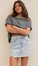 American Eagle Denim Slightly Distressed Mini Short Skirt Size 00 Light Wash Photo 0