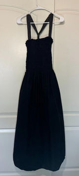 Zara Topstitched Midi‎ Dress Black Ruched Peplum Dress With Tan Cotton Size: S Photo 0