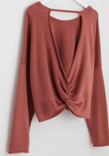 Aerie Weekend Pretty‎ Back Sweatshirt Women Terracotta Twist Back Cotton Size XS Photo 0