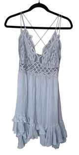 Free People FP One Mini Dress Women Large Blue Excellent Lace Ruffle Boho Photo 0