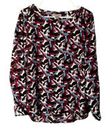 Loft Women's Size Small Long Sleeve Blouse Chest Pocket Black White Blue Floral Photo 0