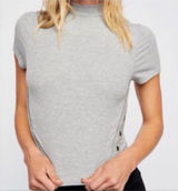 We The Free Free People Heather Gray Mock Neck Short-Sleeve Top w/Statement Side Buttons EUC Photo 0