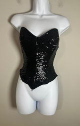 Leg Avenue Women Black Sequin Corset Top Sweetheart Neck Medium Strapless Zipper Photo 0