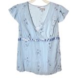 Take Nine Vintage Blouse Womens M Blue Embroidered Satin Trim Fairycore Y2K Photo 0
