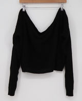 PrettyLittleThing Black Off Shoulder Cropped Knit Sweater V-Neck Ribbed M/L Photo 0