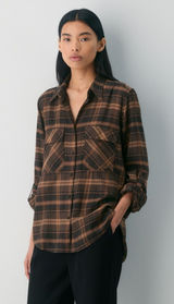 Aritzia Babaton Utility Shirt Brown Plaid Oversized Button Down Size Small Photo 0