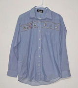 Vintage Western cowgirl blouse medium‎ long sleeve pin stripe Americana top Photo 0