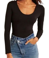 Abercrombie & Fitch Long-Sleeve Bodysuit Scoop Cotton Snap Button Black Small Photo 0