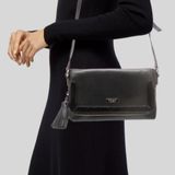 Kate Spade Black Pebbled Fold over Zip Closure Leather Crossbody Purse Polka Dot Photo 0