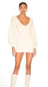 Majorelle Riley Tunic Sweater Ivory ribbed blouson sleeves knit Revolve As Is Photo 0