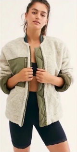 Free People Women's Rivington Sherpa Jacket, Desert Combo, Green, Medium Photo 0