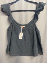 Marine Layer Cropped Blouse Top Womens Large Gray Scoop Neck Flutter Sleeve B55 Photo 0