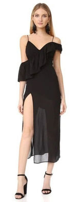 NWT NEW For Love and Lemons Black Flamenco‎ Maxi Dress Large LBD Off-Shoulder Photo 0