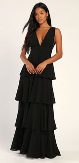 Lulus Amazing Evening Black Tiered Maxi Dress Chiffon Formal Evening Medium NWT Photo 0