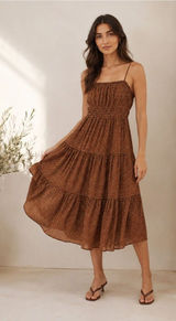 Madewell Sophia Cami Tiered Midi Dress Brown Polka Dot Sepia Size 2 Size (XS) Photo 0
