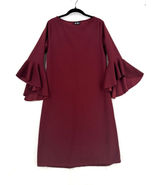 Bella Flore Burgundy Bell Sleeve Dress L Ruffle Flare Sleeve Shift Cocktail Chic Photo 0