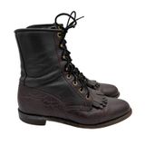 Justin Exotic Leather Packer Roper Boots Women Brown Leather Lace Kiltie 8 B USA Photo 0
