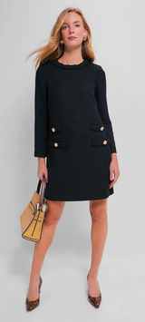 Tuckernuck Black Tweed Long Sleeve Jackie Dress Braided‎ Trim Small Photo 0